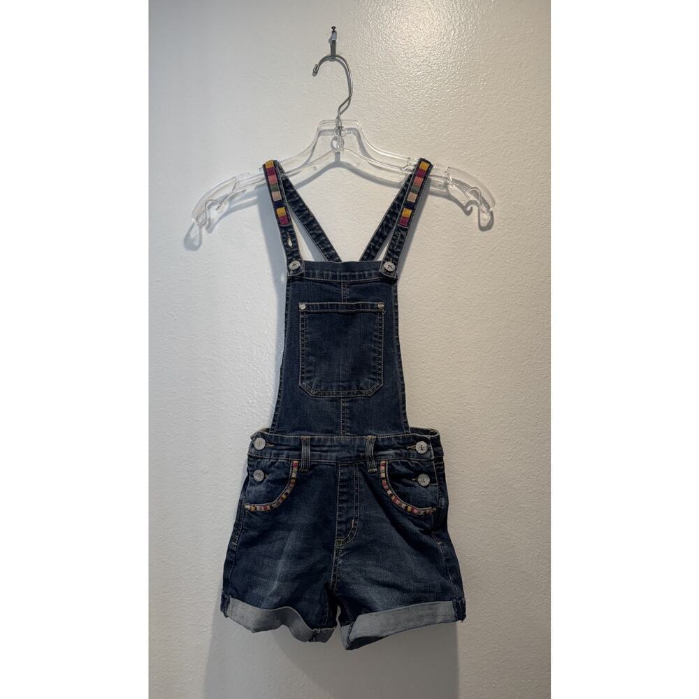 Peek Dungarees Girls Size 10 Overalls Denim Shortalls Embroidered Dark Wash Boho